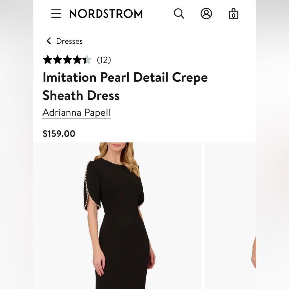 Adrianna Papell Black Crepe Sheath Dress size 8